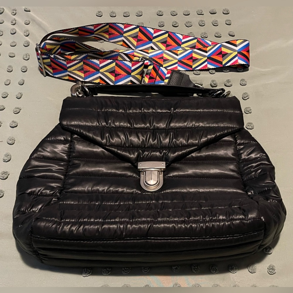 Think Royln Quilted Crossbody Bag • Black Purse w/ Hot Pink Lining